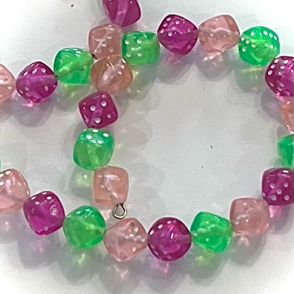 Dice Bracelet Spiral No Clasp Easy On Off Pink Lime Green Fuschia - Picture 3 of 5